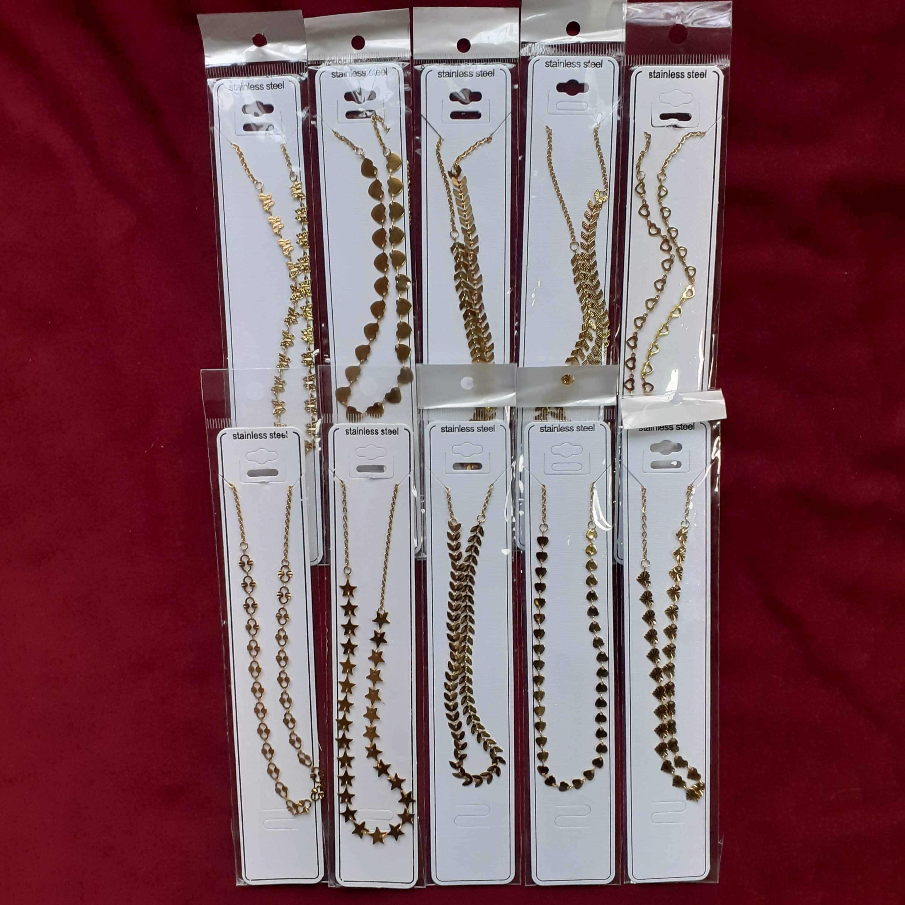 12 Collares dorados con varios diseños de acero inoxidable (53 cm)