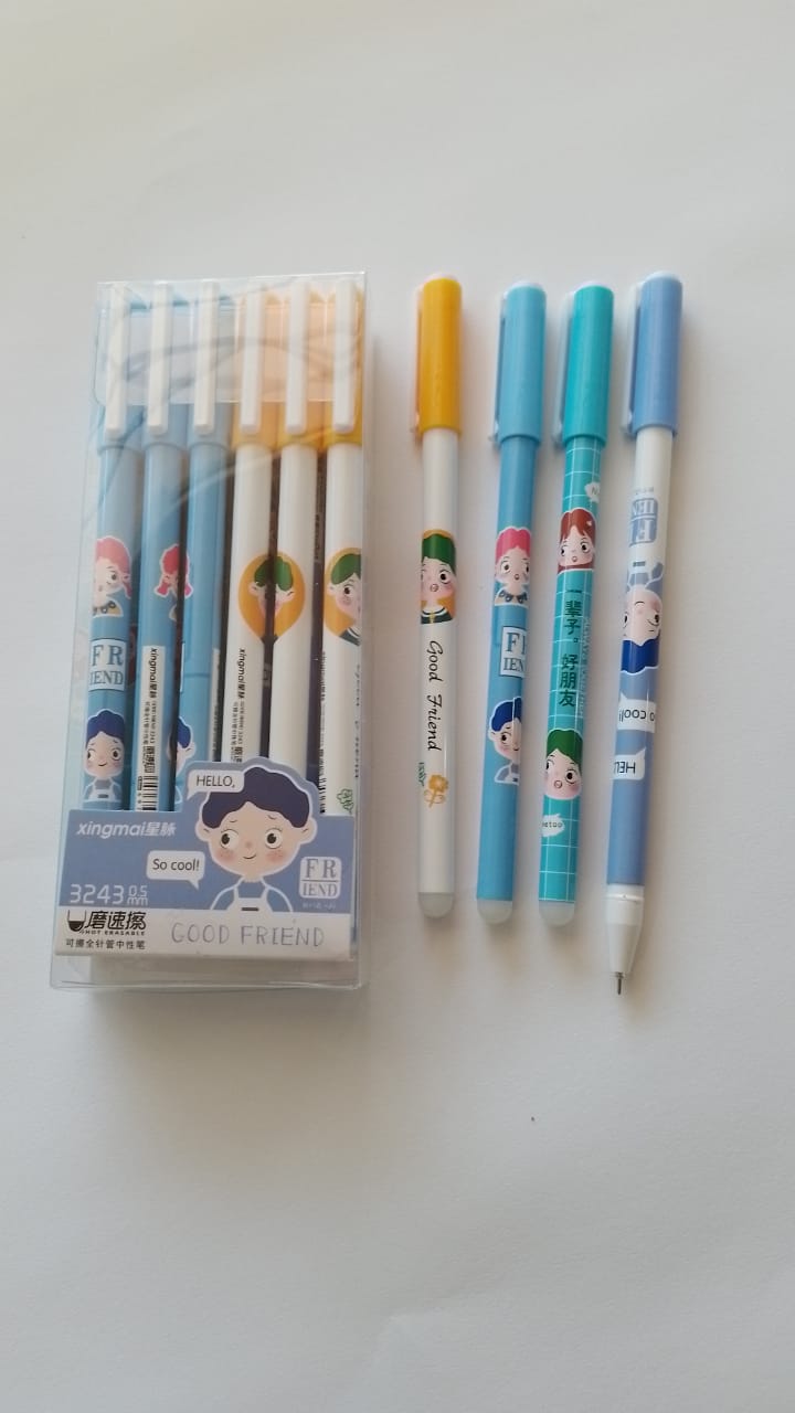 Set con 12 Boligrafos de gel con tapa   Kawaii dibujos animados GOOD FRIEND 0.5 mm tinta azul. 3243